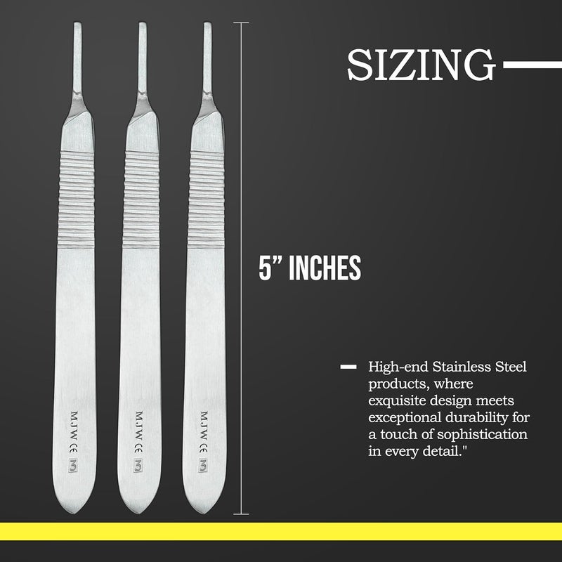 MJW Scalpel Handle No.3 - Set of 3 Pcs Stainless Steel Crafting Handle No.3 Ideal for Wood Art, Card Making, Grafting, Sculpting and Dermaplaning - Image 3